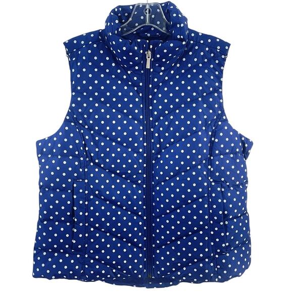 Lands' End Girls’ Size Medium Blue Polyester Polkadot Puffer Vest NWT